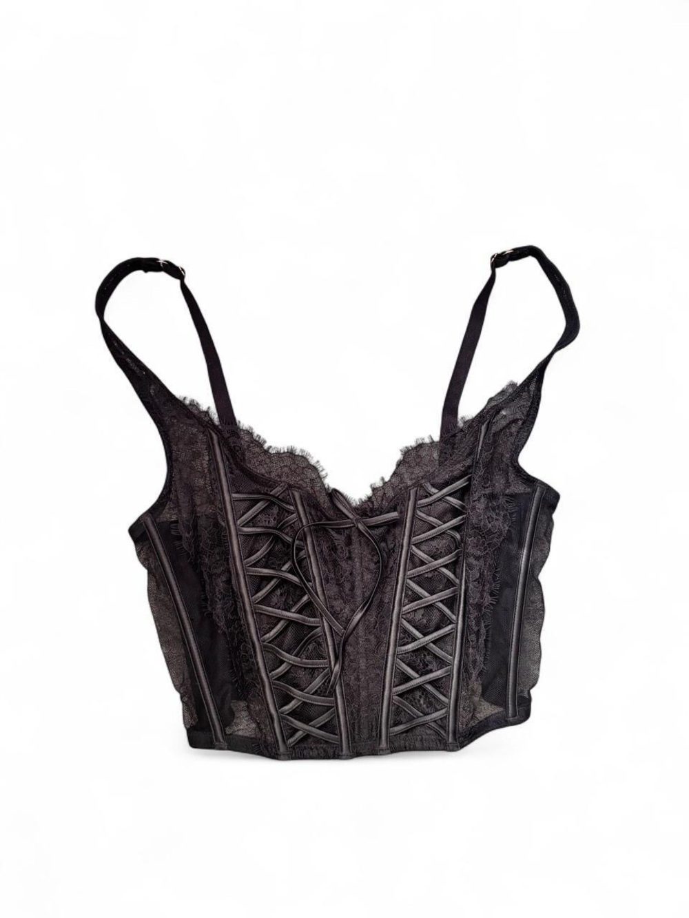 Y2K Sheer Black Corset Cropped Top | Adjustable Straps